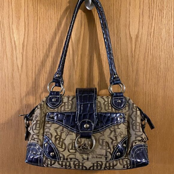 Genna De Rossi Purse, Tan, Brown & Dark Blue/Dark Purplish. (P05) - Picture 1 of 15